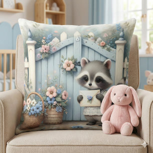Coussin Jardin aux lettres du Raton laveur pastel