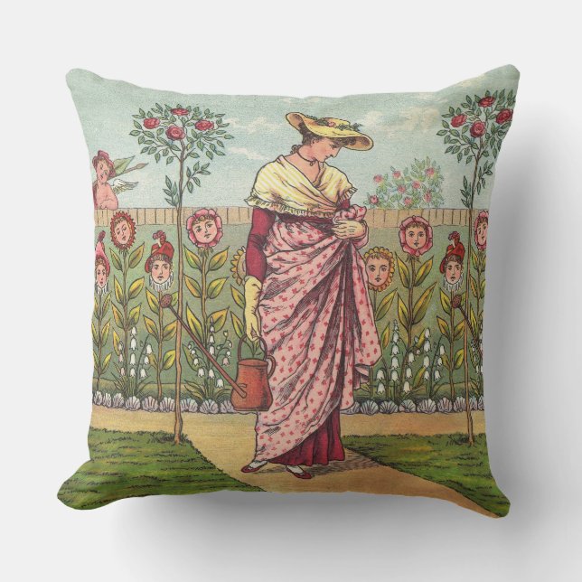Coussin Jardin Cultivation Flower Woman Art Antique (Recto)