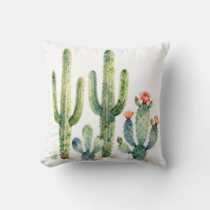 Coussin Jardin de cactus du désert à l'aquarelle