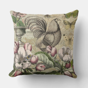 Coussin Jardin de Coq Vintage Art Collage : Campagne Franç