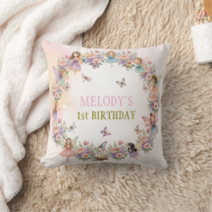 Coussin Jardin de fées fantaisiste pour 1er anniversaire 