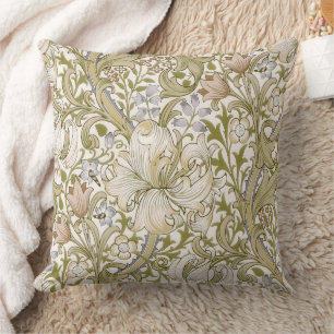 Coussin Jardin de fleurs de lys doré classique de William 