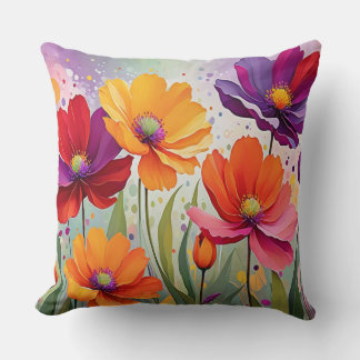 Coussin Jardin de fleurs d'été aquarelle