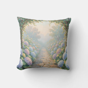 Coussin Jardin de rêve d'hortensias Arche de pierre Chemin