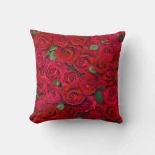 Coussin Jardin de roses rouges motif floral romantique san