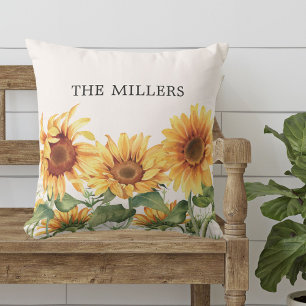 Coussin Jardin de tournesols jaunes rustiques monogrammés