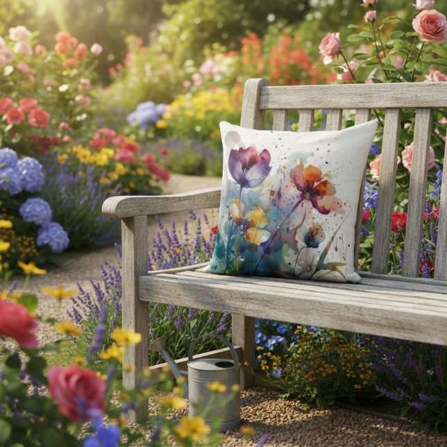Coussin Jardin Dreamscape : Fleurs d'aquarelle Abstraites (Créateur téléchargé)