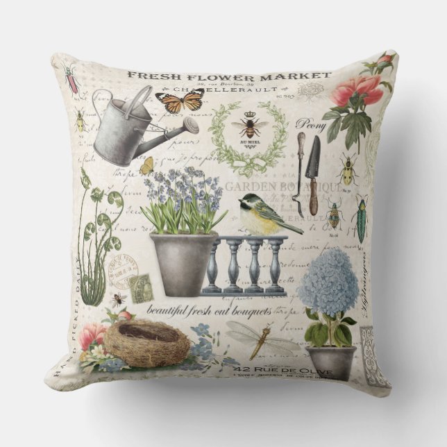 Coussin Jardin fleuri Vintage (Recto)