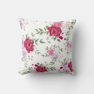 Coussin Jardin Floral Élégant Bourgogne & Rose Lavande