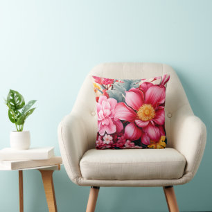 Coussin Jardin floral tropical rose exotique