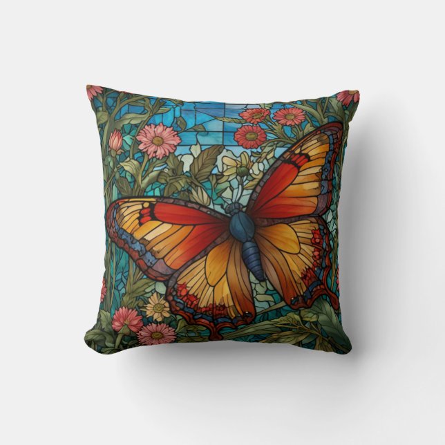 Coussin Jardin papillon en verre de tache rétro (Recto)