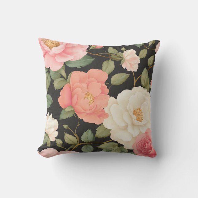 Coussin Jardin Rose de minuit Jardin Floral luxuriant (Recto)