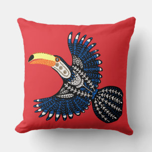 Coussin Jardin tropical de couleur vive Jungle Toucan Bird