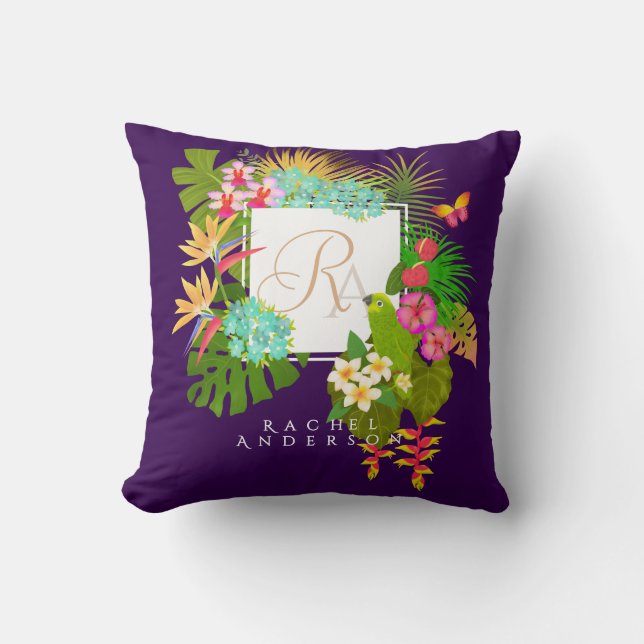 Coussin Jardin tropical Monogramme violet (Recto)