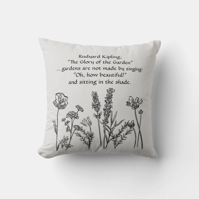 Coussin Jardin Verse Rudyard Kipling Aquarelle Fleurs (Recto)