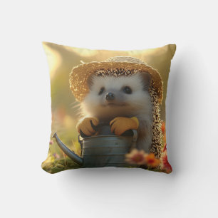 Coussin Jardinier hérisson adorable dans un champ de fleur
