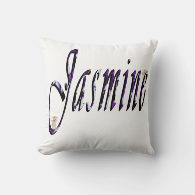 Coussin Jasmin, Nom, Logo, Poussin Blanc. (Recto)