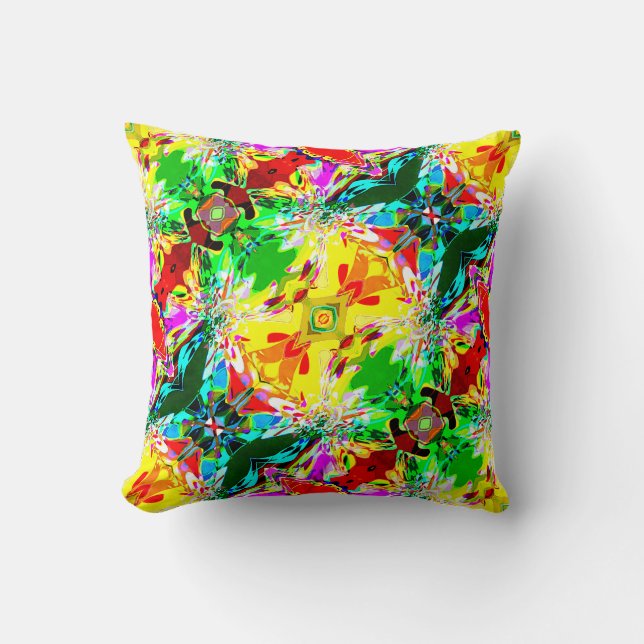 Coussin Jaune avec vert, Rouge Abstrait Dream Diagonal Thr (Recto)
