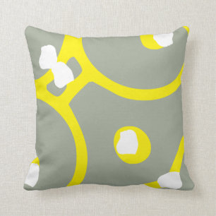 Coussin jaune blanc et gris d'abrégé sur de motif