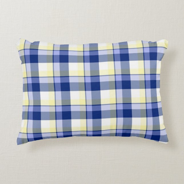 Coussin jaune bleu frais d'accent de plaid de (Devant)