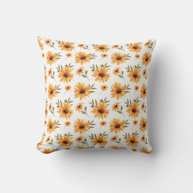 Coussin Jaune Botanique Tournesol Vert Décor Cadeau (Recto)
