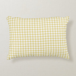 Coussin jaune d'accent de motif de guingan de