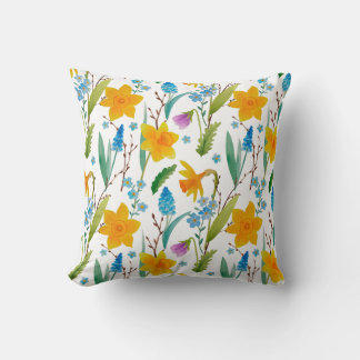Coussin Jaune de printemps Jaune fleur bleu Décor