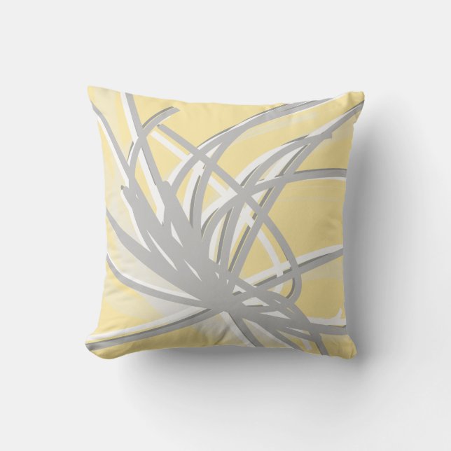 Coussin Jaune et Gris Artistique Design Abstrait de ruban (Recto)