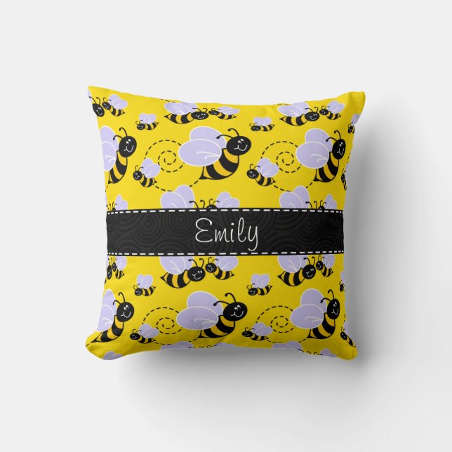 Coussin Jaune et noir gaffez l'abeille (Recto)