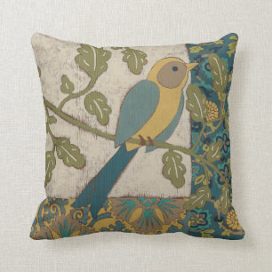 Coussin Jaune et oiseau bleu turquoise étés perché sur 