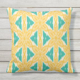 Coussin Jaune et Teal d'impression d'Ikat