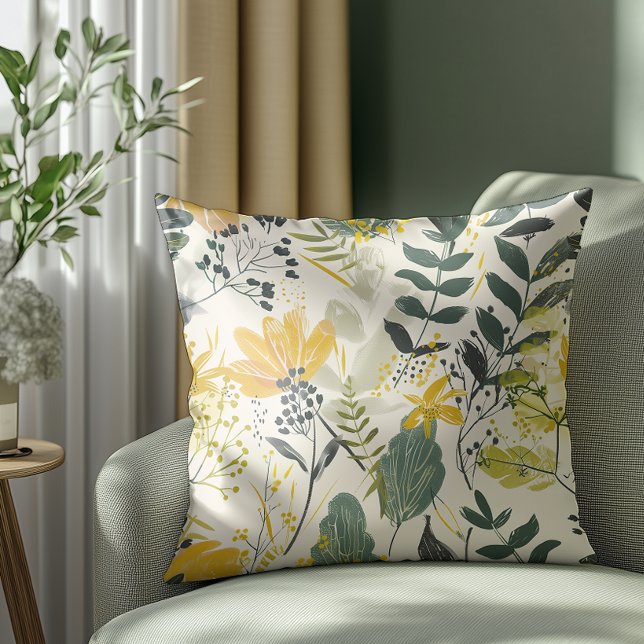 Coussin Jaune et vert Motif botanique moderne (Elegant and timeless look that blends effortlessly with grand millennial décor.)