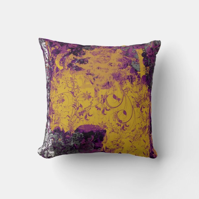 Coussin jaune et violet de style floral gothique (Recto)