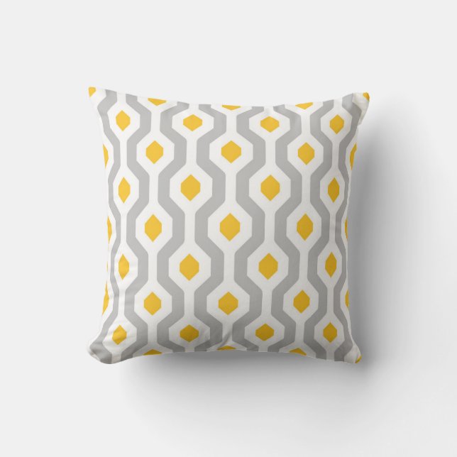 Coussin Jaune gris d'hexagone de motif géométrique de lien (Recto)