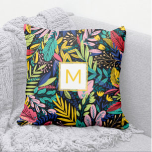 Coussin Jaune + Lumineuse Ligne Feuille Art Moderne Monogr