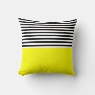 Coussin Jaune néon avec rayures noires et blanches