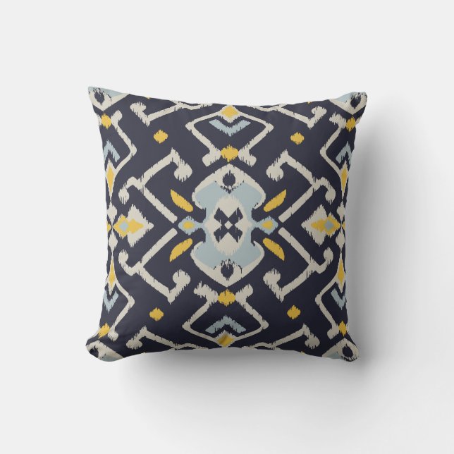 Coussin jaune noir chic moderne d'ikat de (Recto)