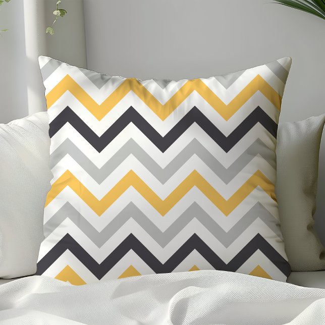 Coussin Jaune noir et gris Zigzag Chevron Motif (Créateur téléchargé)