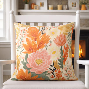 Coussin Jaune Orange Corail Vert Floral