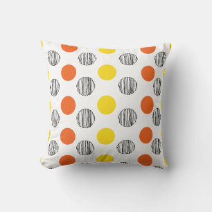 Coussin Jaune Orange noir gribouiller point motif