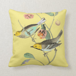Coussin Jaune pâle d'oiseau Vintage