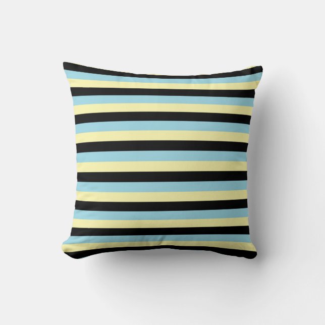 Coussin Jaune pâle, noir et bleu pastel (Recto)