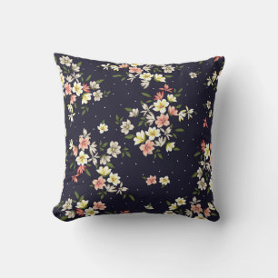 Coussin jaune rose et marron petites fleurs avec lea vert