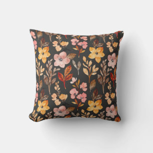 Coussin Jaune rosé vin automne floral feuilles noir