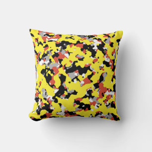 Coussin Jaune Rouge Noir Gris Camouflage Camo Motif