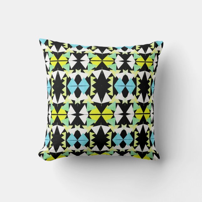 Coussin jaune triangle pyramide d'art abstrait (Recto)