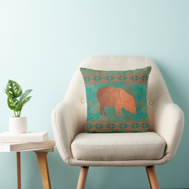 Coussin Javelina sud-ouest Mama Cuivre Motif Turquoise 16p (Chaise)