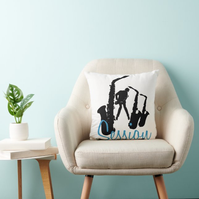 Coussin Jazzman Saxophoniste Noir Séance de Jazz SqP (Chaise)