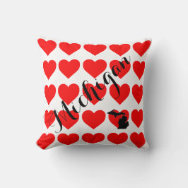 Coussin Je coeur les Grands Lacs, Michigander, coeur rouge