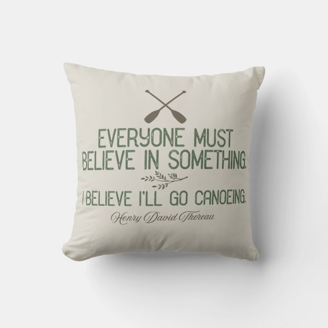 Coussin Je crois que j'irai en canoë | Citation Thoreau (Recto)